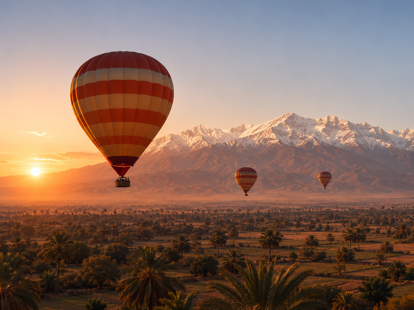 Hot air balloon with Atlas Mountains